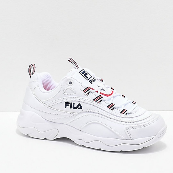 red and blue fila shoes